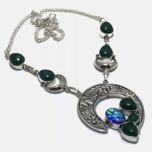 New Green Onyx & Triplet Opal 925 Silver Necklace.